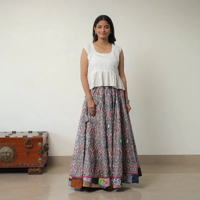 Multicolor - 24 Kali Cotton Pochampally Ikat Skirt with Border 06 velvet skirt rich