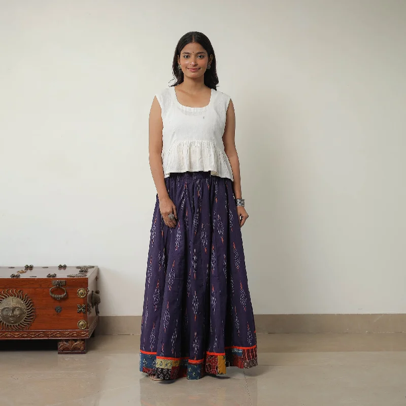 Purple - 24 Kali Cotton Pochampally Ikat Skirt with Border 07 cashmere skirt fine