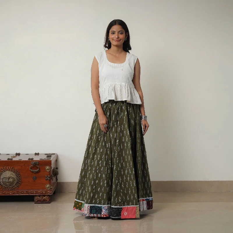 Green - 24 Kali Cotton Pochampally Ikat Skirt with Border 09 satin skirt smooth