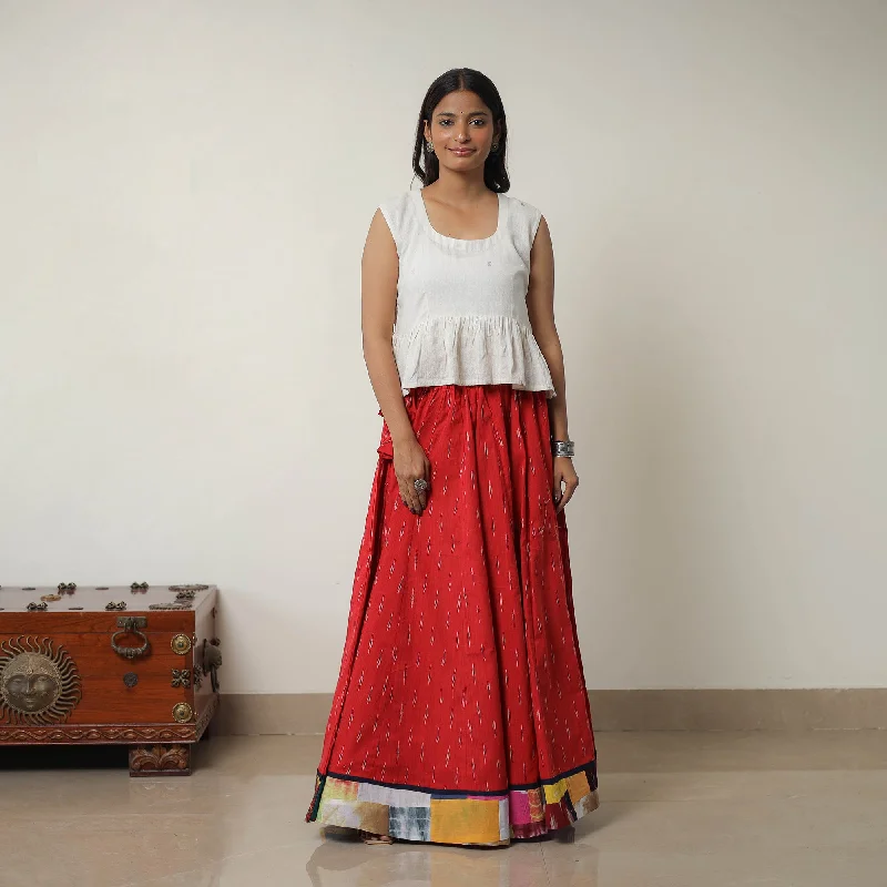 Red - 24 Kali Cotton Pochampally Ikat Skirt with Border 11 wool skirt breathable