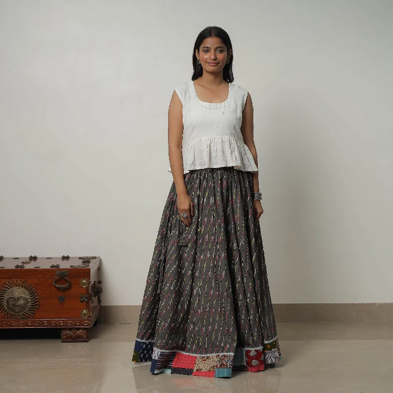 Black - 24 Kali Cotton Pochampally Ikat Skirt with Border 32 corduroy skirt textured