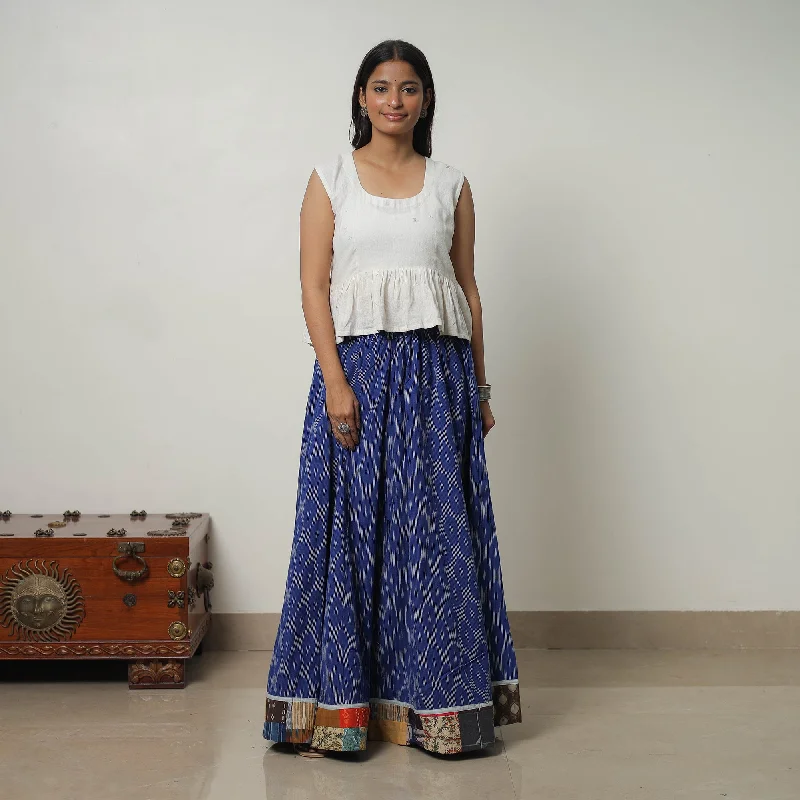 Blue - 24 Kali Cotton Pochampally Ikat Skirt with Border 33 velvet skirt plush