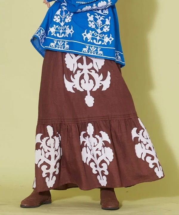Applique Linen Blend Skirt wool skirt breathable