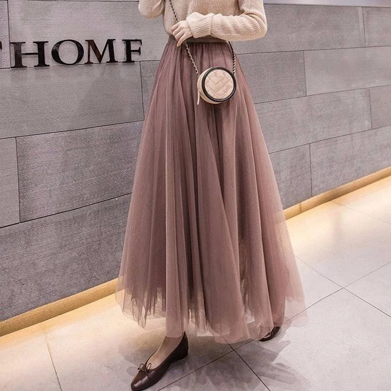 [3 Layers of Yarn + Inner Lining] Half-length Skirt Women's Net Gauze Skirt Large Skirt Mid-length Gauze Skirt Net Yarn Breathable Large Skirt denim skirt trendy