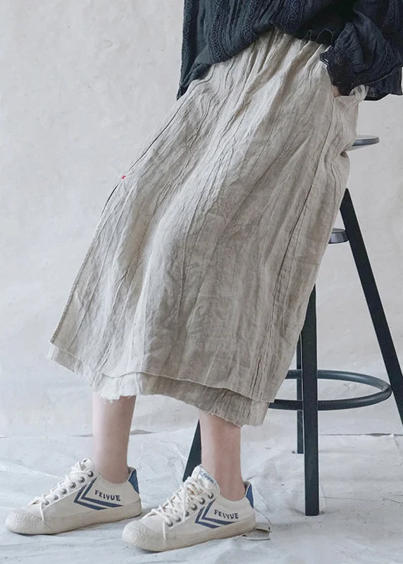 Art Beige elastic waist Pocket double-deck Linen Skirts Spring corduroy skirt durable