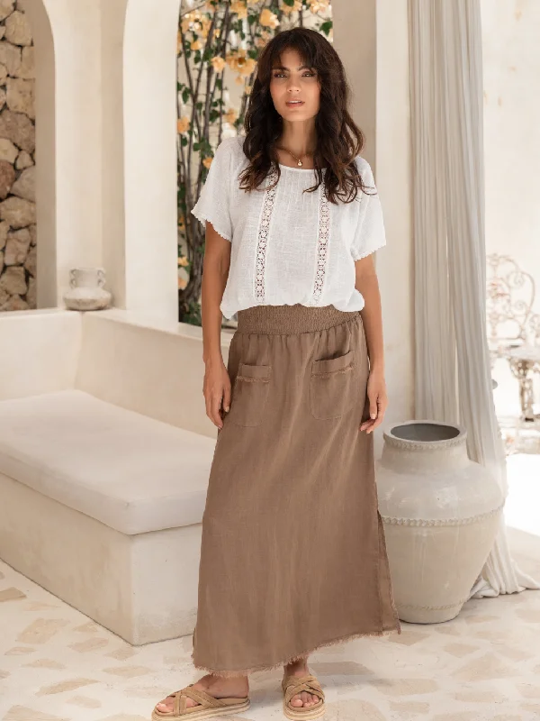 Aurora French Linen Skirt Cinnamon spandex blend skirt