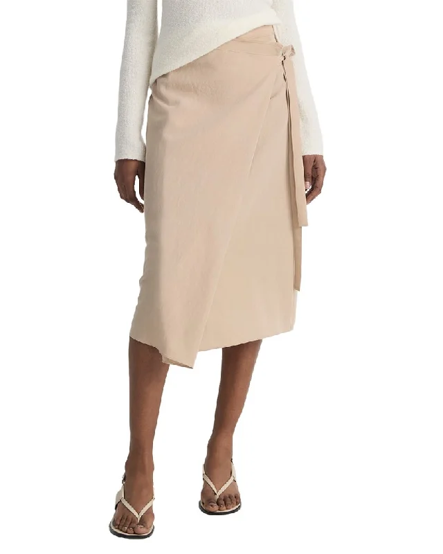 Vince Asymmetric Wrap Wool-Blend Straight Skirt elastic waist skirt