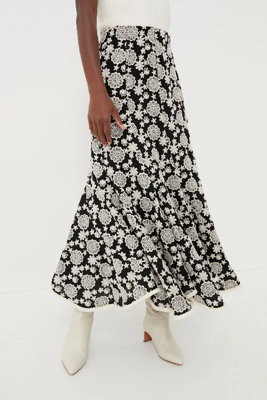 Black & Ivory Eyelet Violet Maxi Skirt breathable skirt fabric