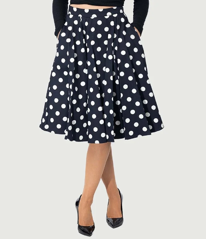 Eva Rose 1950s Black & White Polka Dot Flare Skirt asymmetrical skirt cut