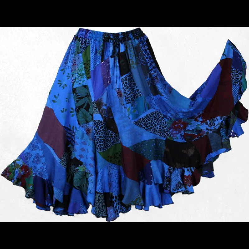 Blue Patchwork Long Swirl Skirt boho skirt vibe