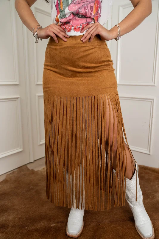 Boho Suede Fringe Maxi Skirt jj asymmetrical skirt cut