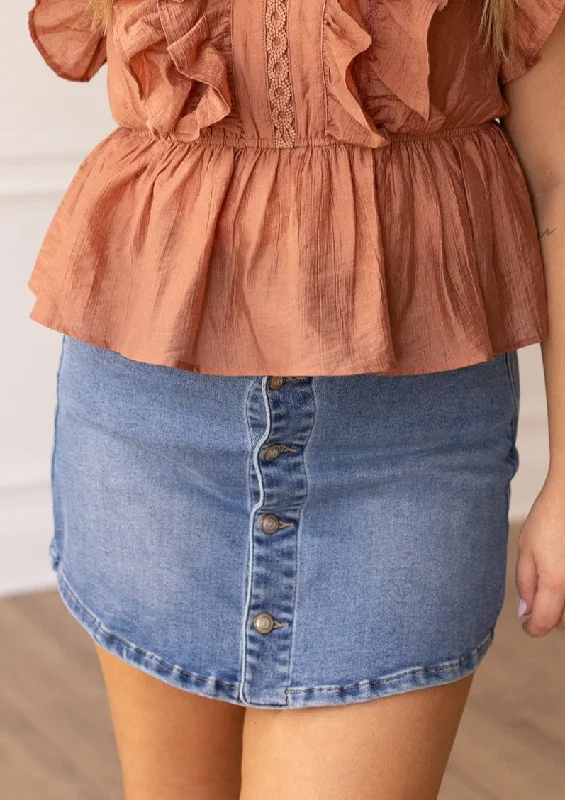 The Lacey Mid-Wash Denim Skort vintage skirt charm