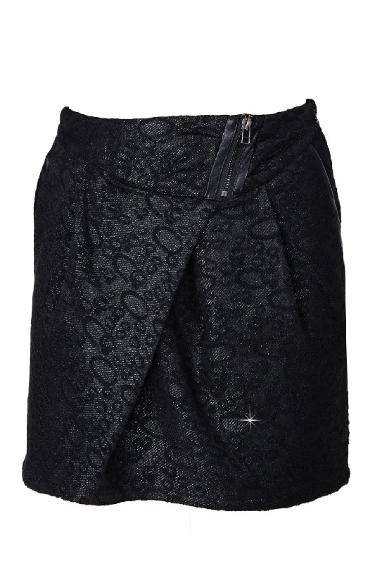 C BLOCK RURI Black Metallic Brocade Skirt leather skirt durable