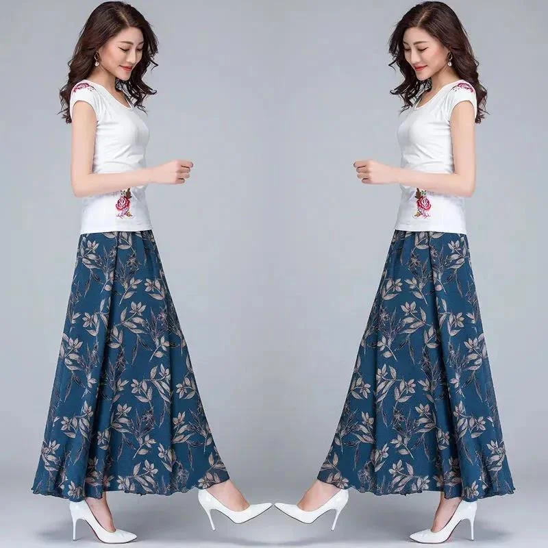 Chiffon Skirt Mid-length High Waist Slimming Long Skirt Retro Big Swing Skirt A-line Dancing Long Skirt Temperament Beach Skirt cotton skirt soft
