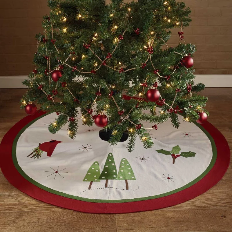 Christmas Greenery Felt Tree Skirt - 52" Park Designs asymmetrical skirt cut