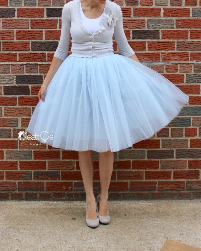 Clarisa Blue Gray Tulle Skirt - Midi pencil skirt chic