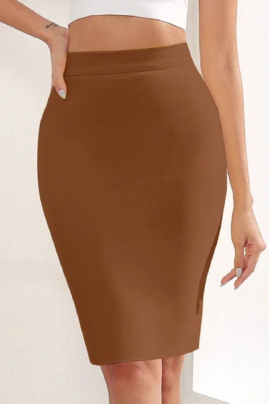 Brown Bandage Skirt Brown Pencil Skirt Plaid Skirt flowy skirt hem
