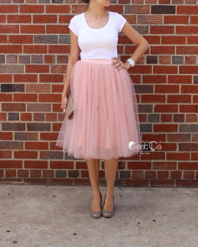 Colette Gray Pink Soft Tulle Skirt - Midi leather skirt bold