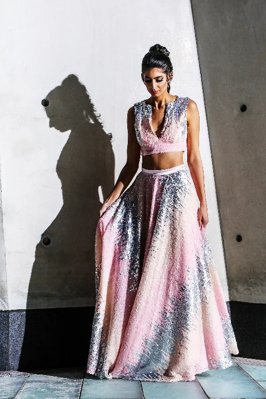 ALISHA Pink Ombre Sequin Lehenga Skirt velvet skirt sumptuous