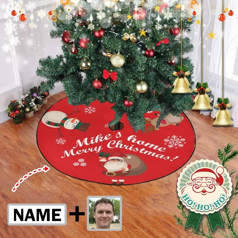 Custom Face&Name Red Christmas Tree Skirt button skirt front