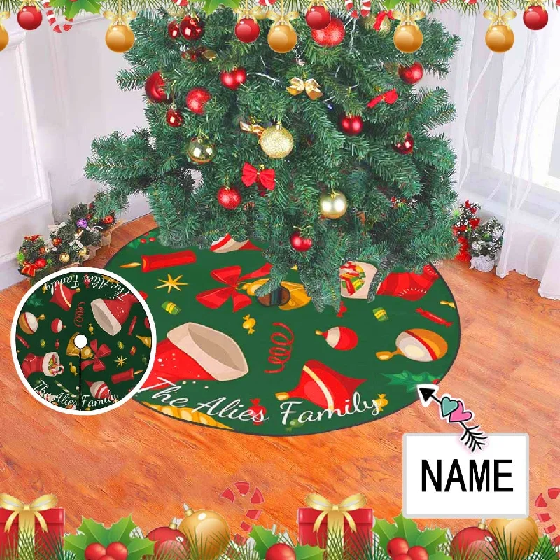 Custom Name Green Christmas Tree Skirt denim skirt fashionable