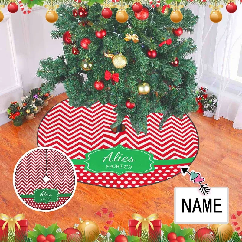 Custom Name Red Stripes Christmas Tree Skirt chiffon skirt lightweight