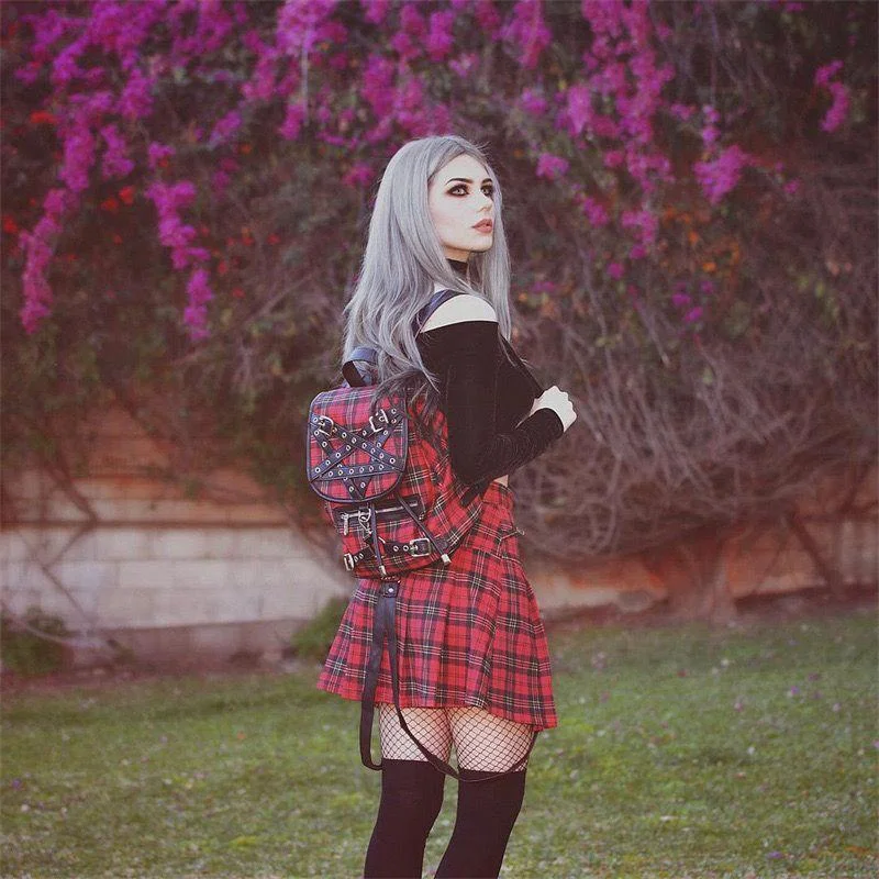 Dark Gothic Spring and Autumn Girls A-line Skirt Schoolgirls Black High Waist Strap Skirt midi skirt versatile