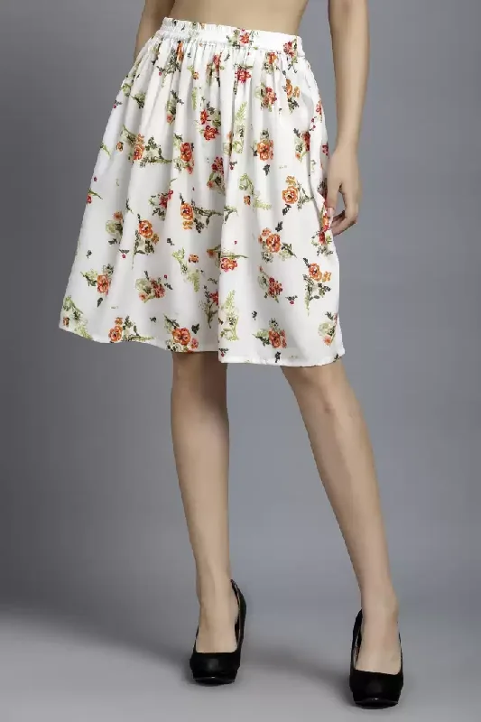 TANDUL  Women Floral Print Flared White Skirt wool skirt sturdy