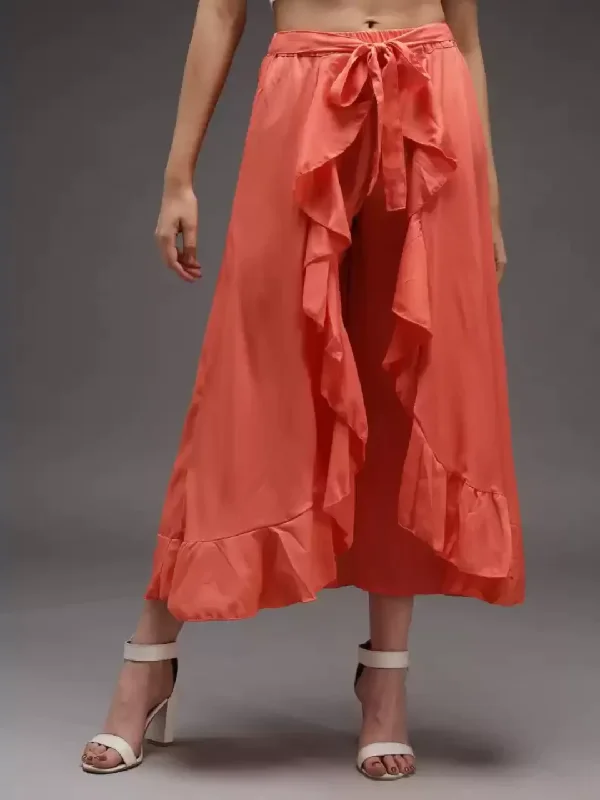 TANDUL  Women Solid Flared Orange Skirt silk skirt elegant