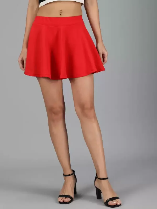 TANDUL  Women Solid Flared Red Skirt high waist skirt