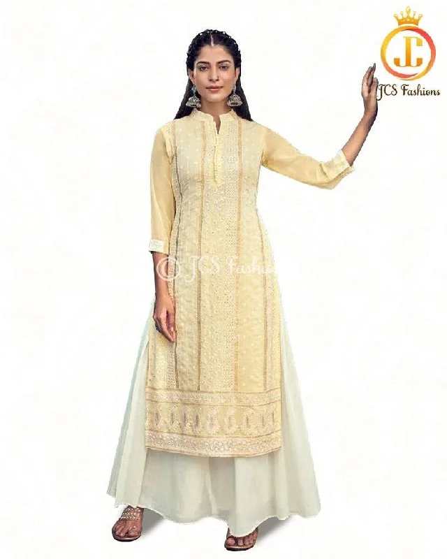 Elegant Pure Georgette Lucknowi Kurti with Cotton Skirt cashmere skirt fine