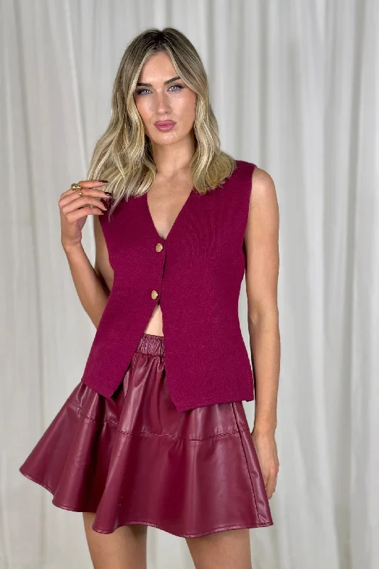 Elsa Faux Leather Mini Skirt In Bordeaux wool skirt breathable