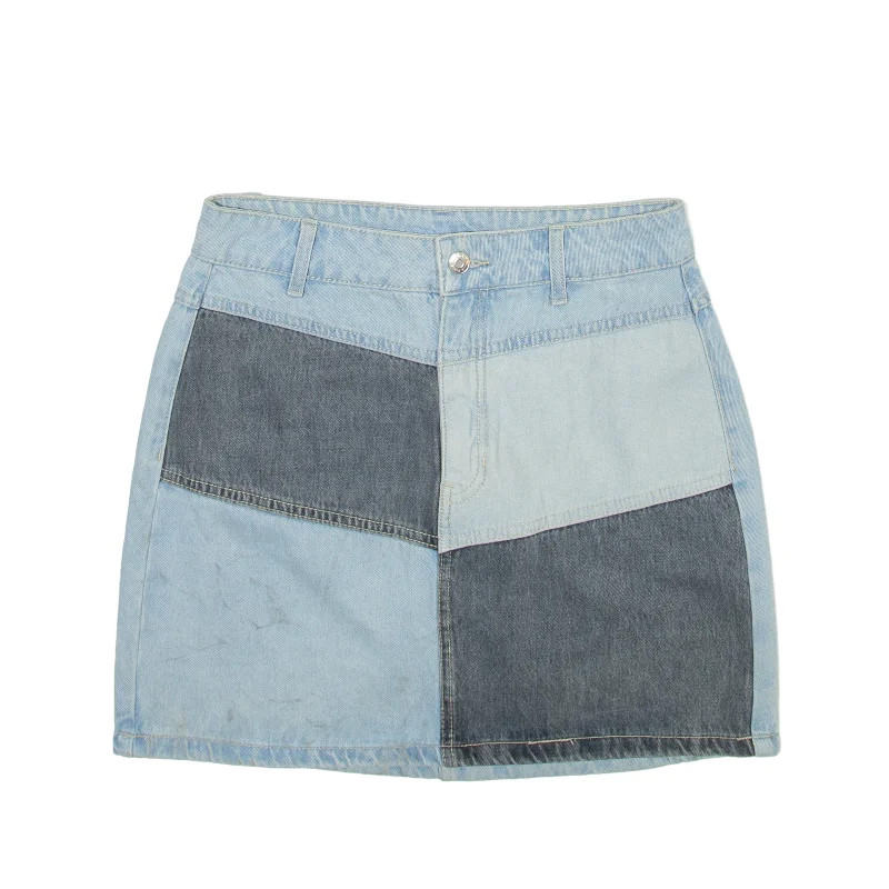 FABLE Y2K Patchwork Short Mini Skirt Blue Denim Womens M chiffon skirt floaty