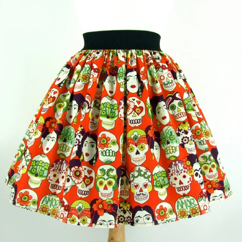 "Lindy" Frida and Skulls Orange Skirt leather skirt bold