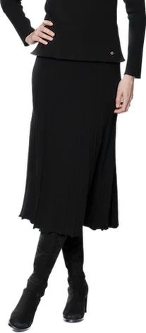 Georgia Pleated-Knit Midi Skirt; Black seamless skirt comfort