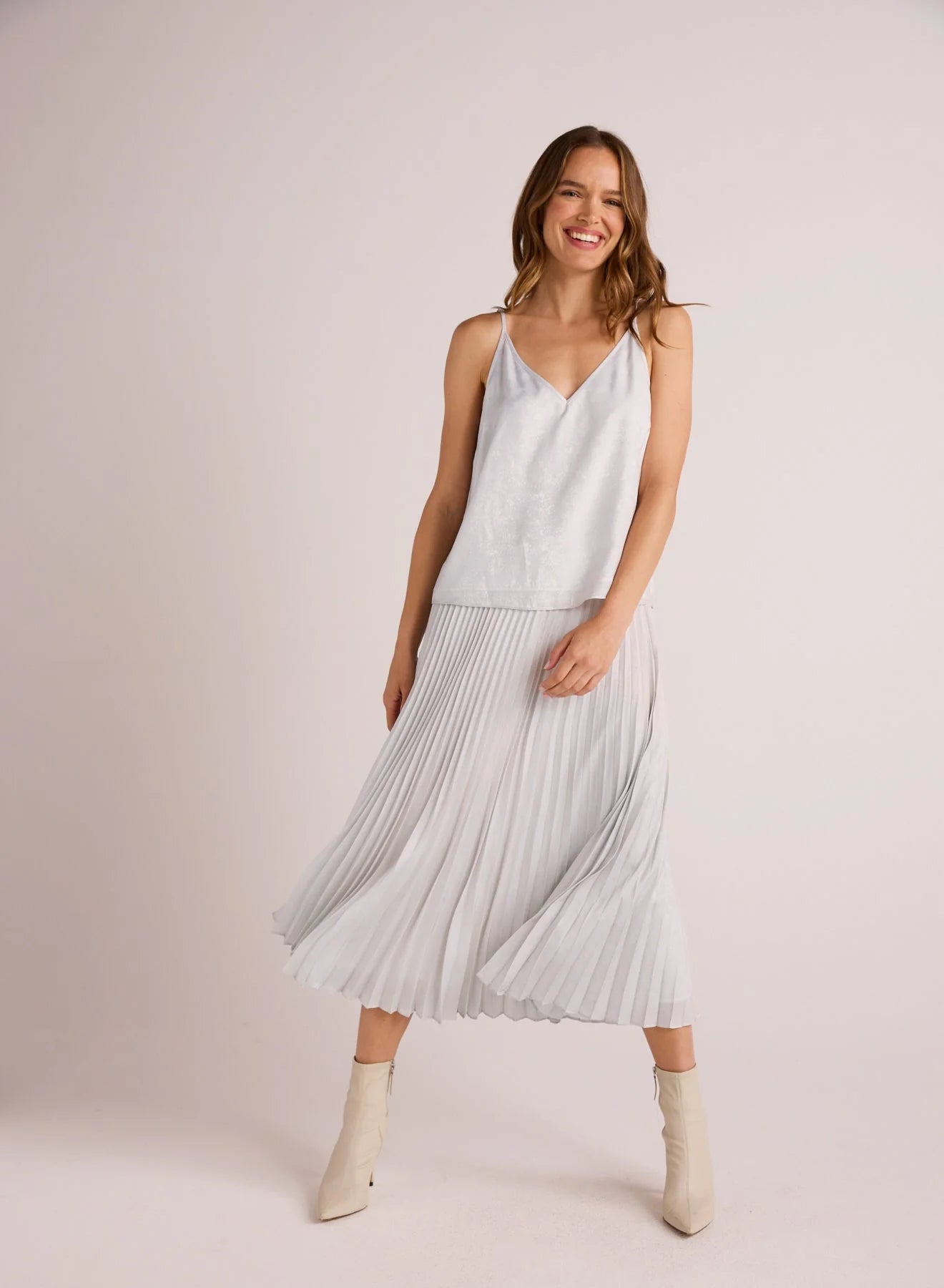 Hand Pleated Midi Skirt~ Metallic Opal linen skirt natural