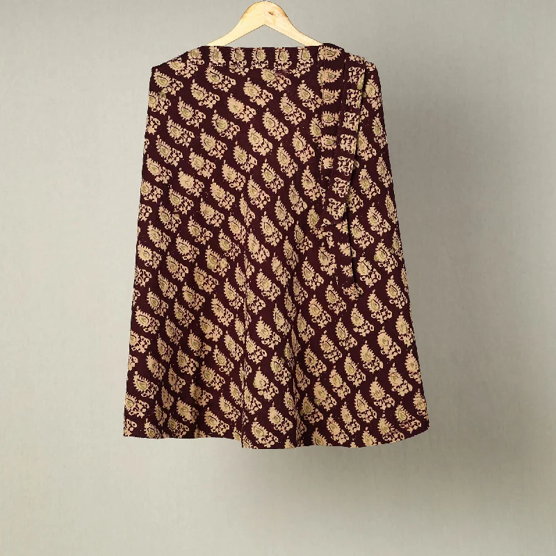 Brown - Hand Print Cotton Batik Wrap Around Skirt 14 velvet skirt sumptuous