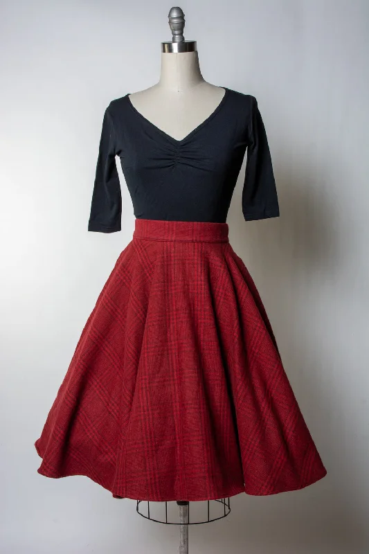 Haute Circle Skirt - Flannel, Brick Red Plaid leather skirt sleek