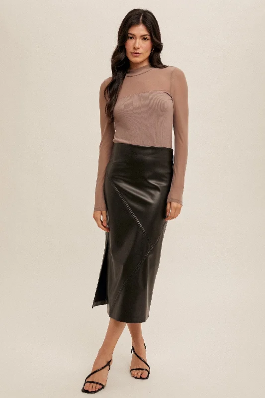 FAUX LEATHER MIDI SKIRT lace skirt intricate