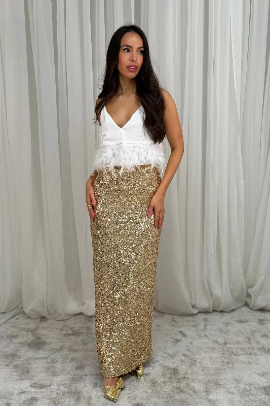 Holly Sequin Maxi Skirt In Gold linen skirt airy