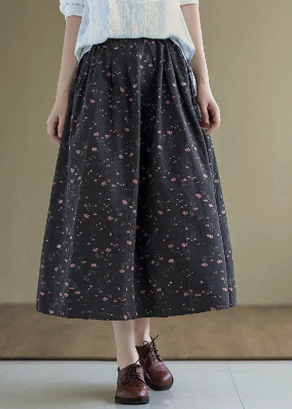 Italian Black Retro Print Summer Skirt Linen athletic skirt fit