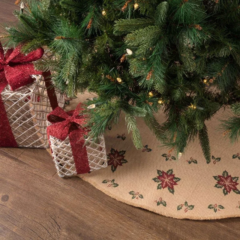 Jute Burlap Poinsettia Christmas Tree Skirt 48 VHC Brands denim skirt fashionable