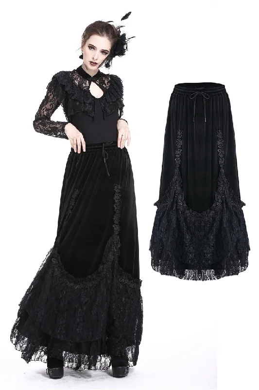 Gothic A-line lacey velvet long skirt KW131 linen skirt natural