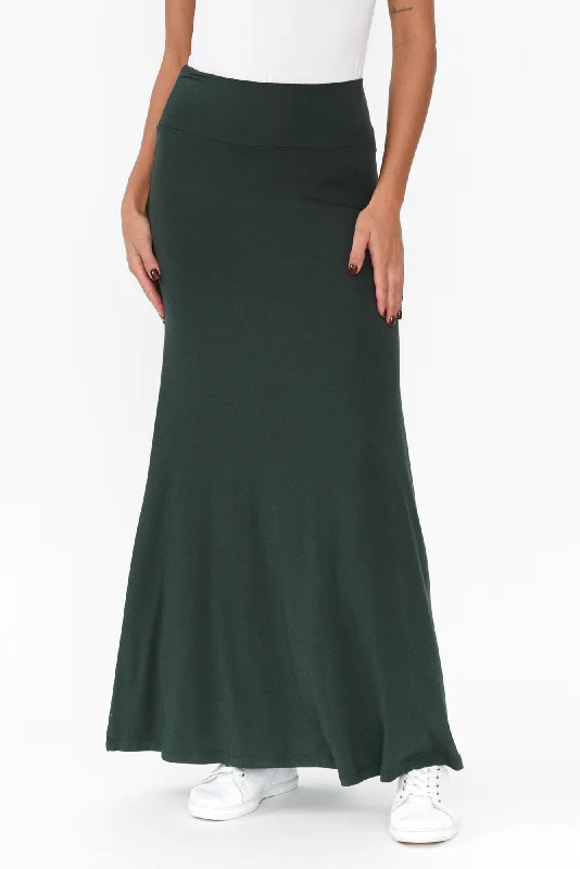 Lana Dark Green Bamboo Maxi Skirt velvet skirt glossy