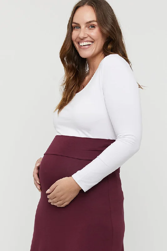 Lana Long Maternity Skirt - Burgundy corduroy skirt durable