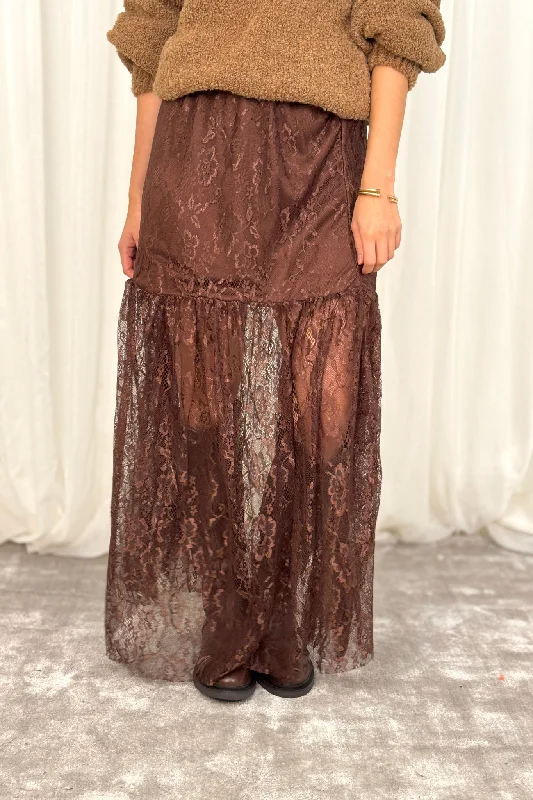 Leona Lace Maxi Skirt In Chocolate wool skirt sturdy