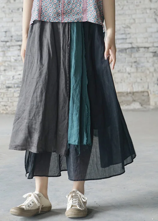 Loose Green elastic waist asymmetrical design Linen Skirts Spring wool skirt sturdy