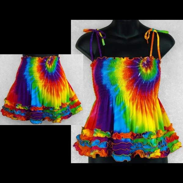 Luna's Rainbow Spiral Tie-Dye Ruffled Convertible Top/Skirt high waist skirt