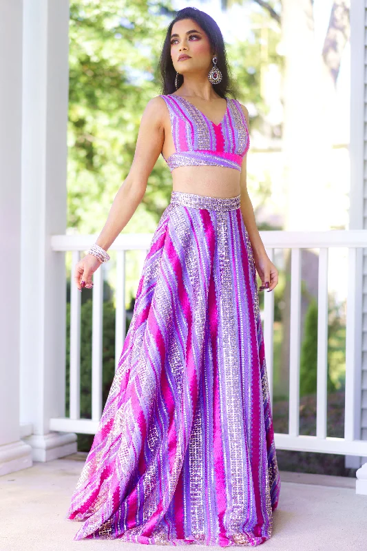 MAYRA Striped Sequin Lehenga Skirt breathable skirt fabric