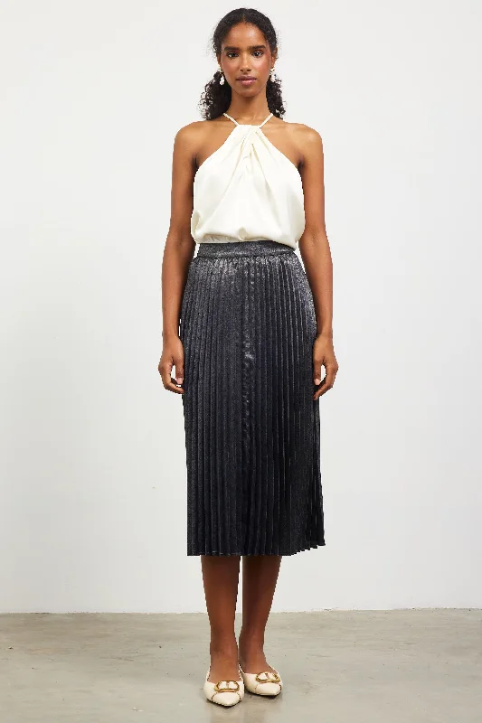 Metallic Foil Pleated Midi Skirt cashmere skirt soft